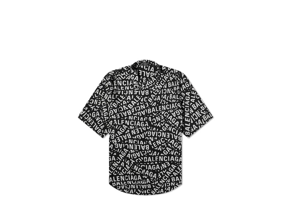 Balenciaga All Over Logo Short Sleeve Shirt Black