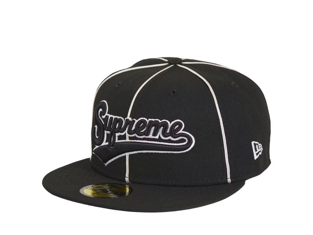 Supreme x New Era Piping Script Logo Cap Black