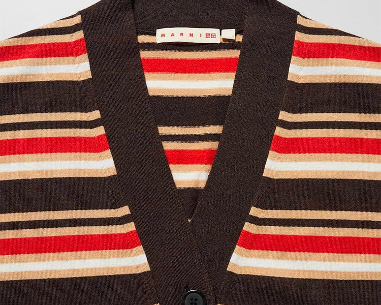 Uniqlo Marni Merino Blend Striped Oversized Cardigan Dark Brown Orange-N/A