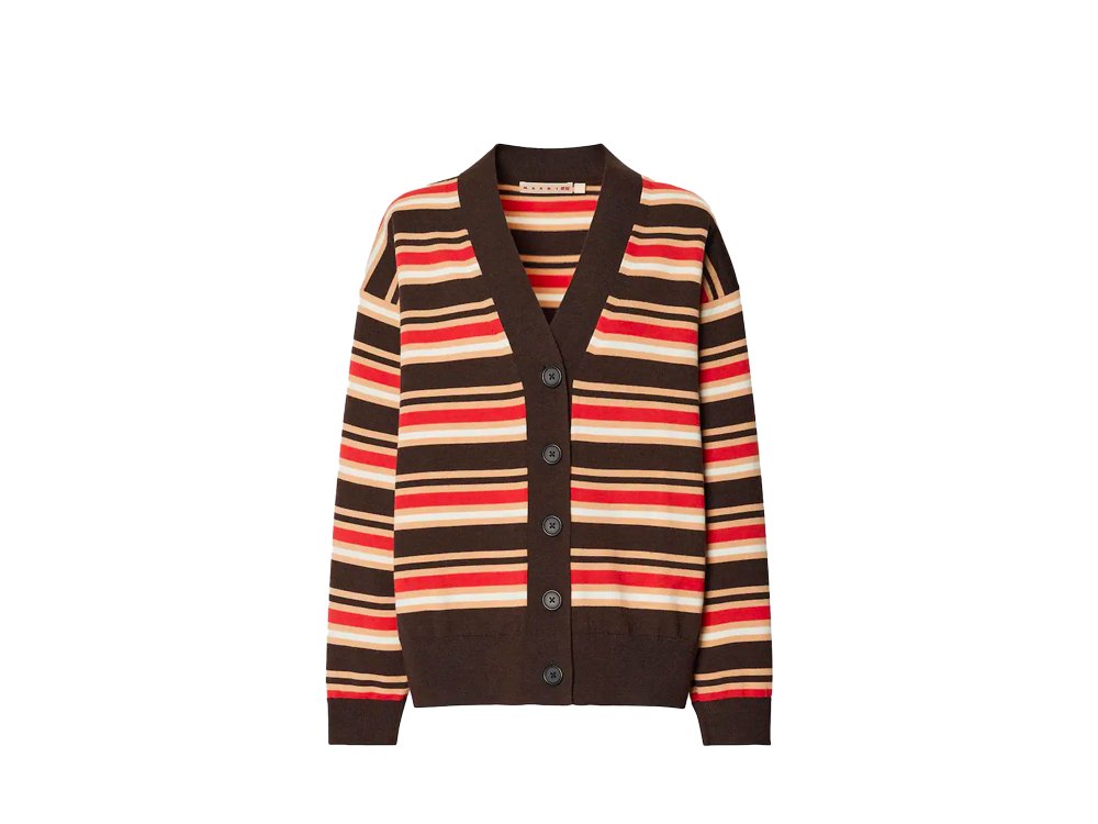 Uniqlo Marni Merino Blend Striped Oversized Cardigan Dark Brown Orange-N/A