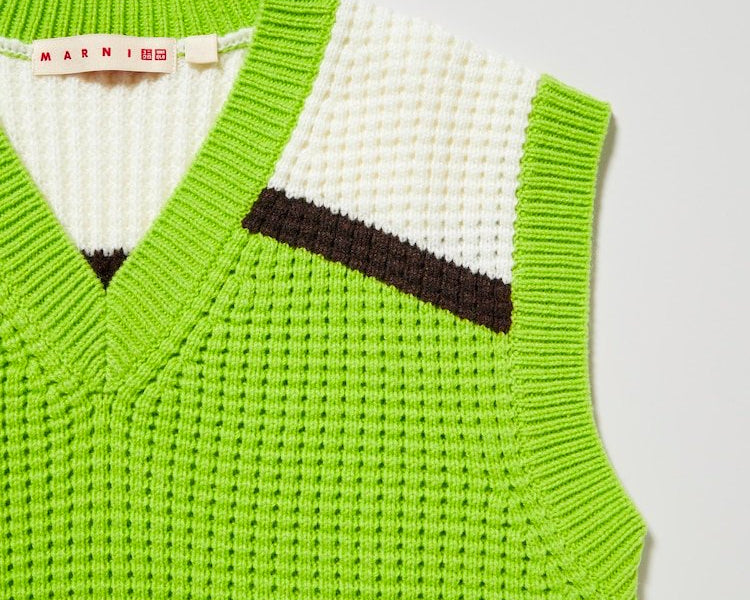 Uniqlo Marni Popcorn Knitted V Neck Vest Green-N/A